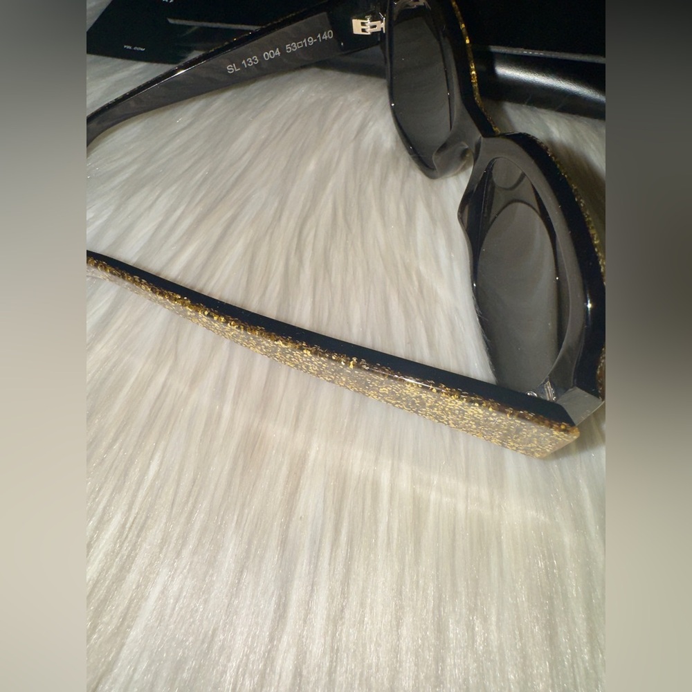 New Saint Laurent Gold Glitter Butterfly Frame Sunglasses - Picture 5 of 10